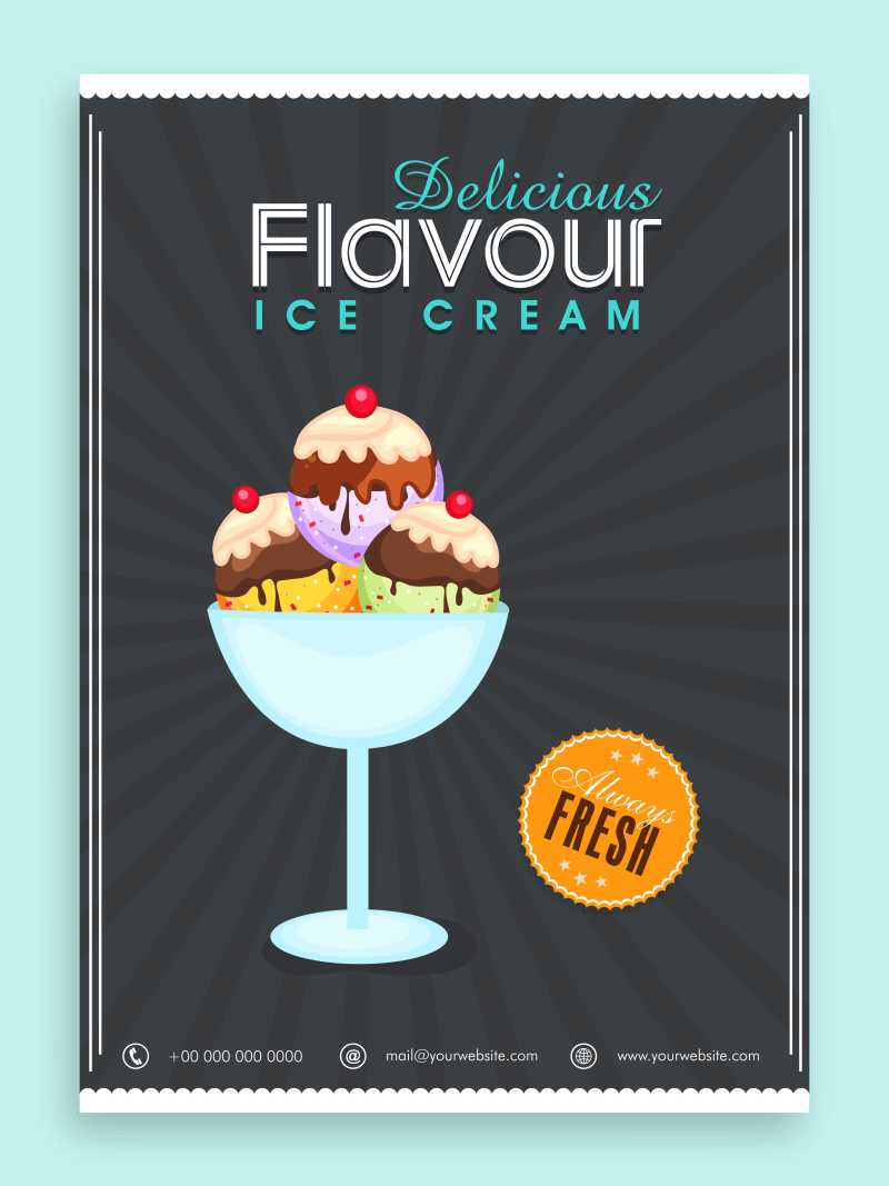 冰淇淋店精美菜单卡设计矢量图