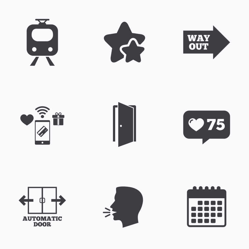 火车铁路相关矢量黑色图标