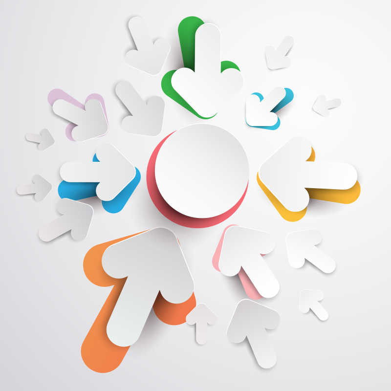 矢量箭头纸片和圆形纸片的抽象设计背景