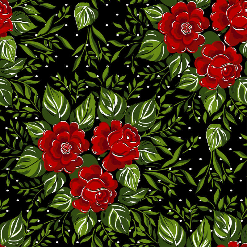 矢量绿叶中的红色玫瑰插图