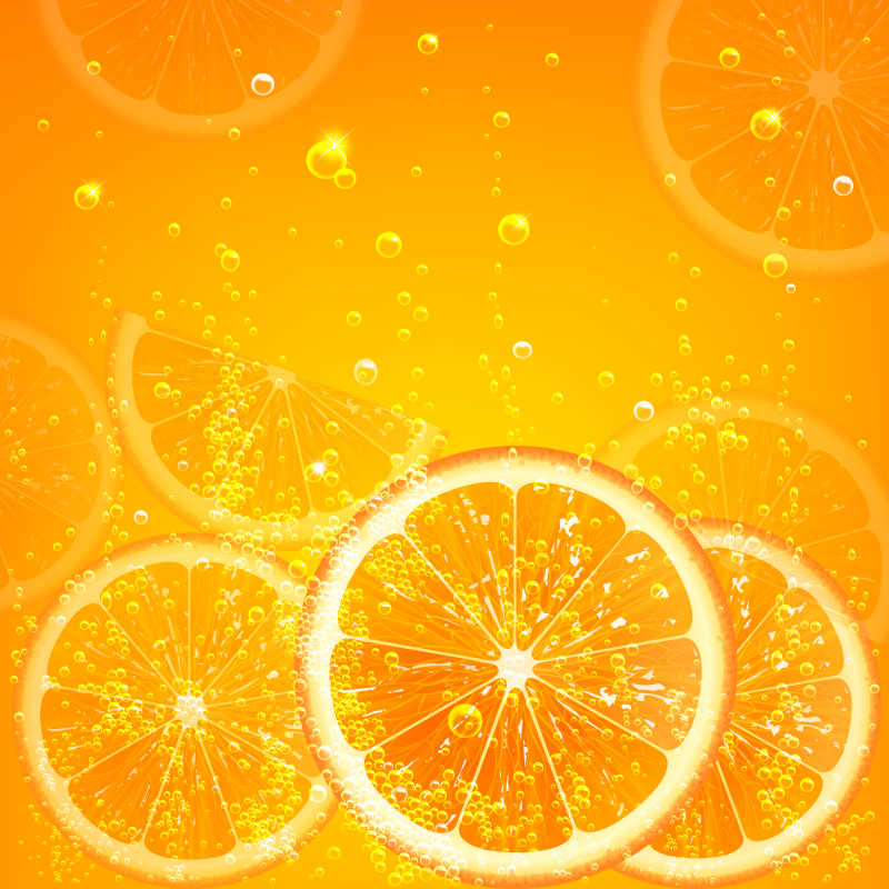 有气泡橙子的橙汁矢量插图