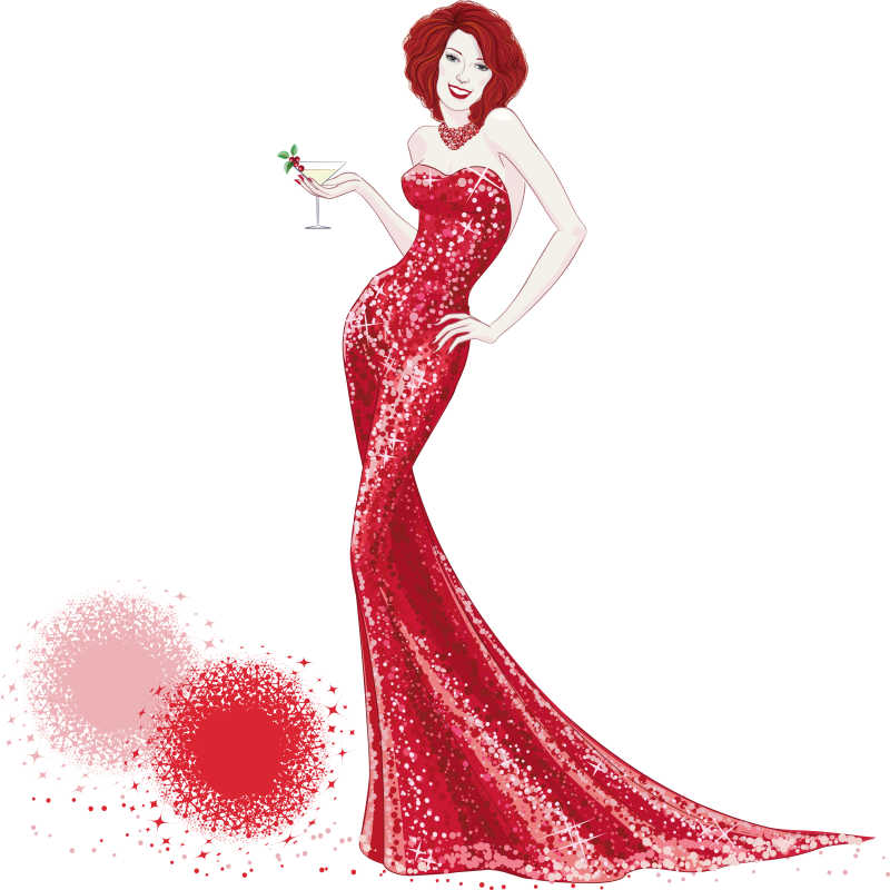 身穿红色长裙的漂亮女孩矢量插画