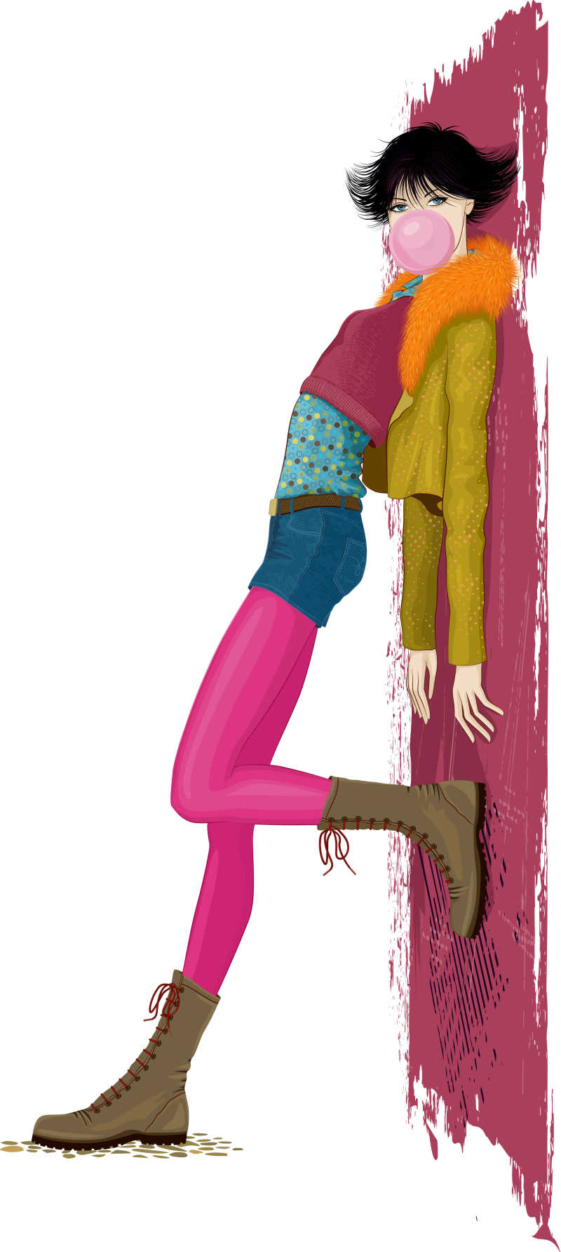 潮流的短发女孩矢量插画