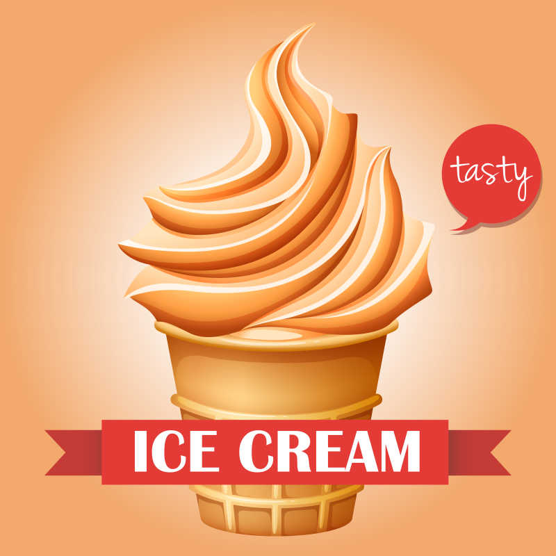 橙色冰淇淋甜筒矢量插图