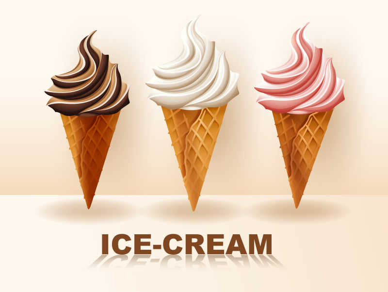 三种口味的冰淇淋矢量插图