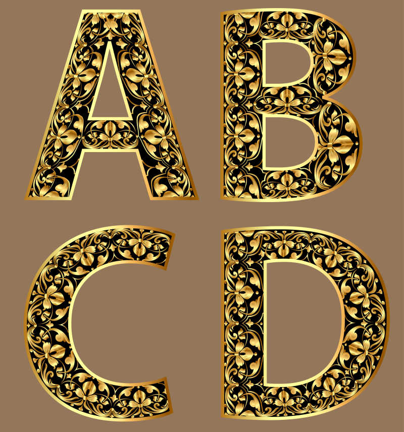 矢量的金色花纹字体插画