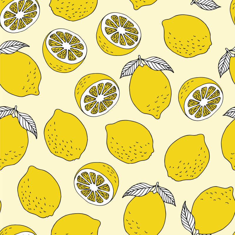 手绘柠檬无缝图案矢量背景