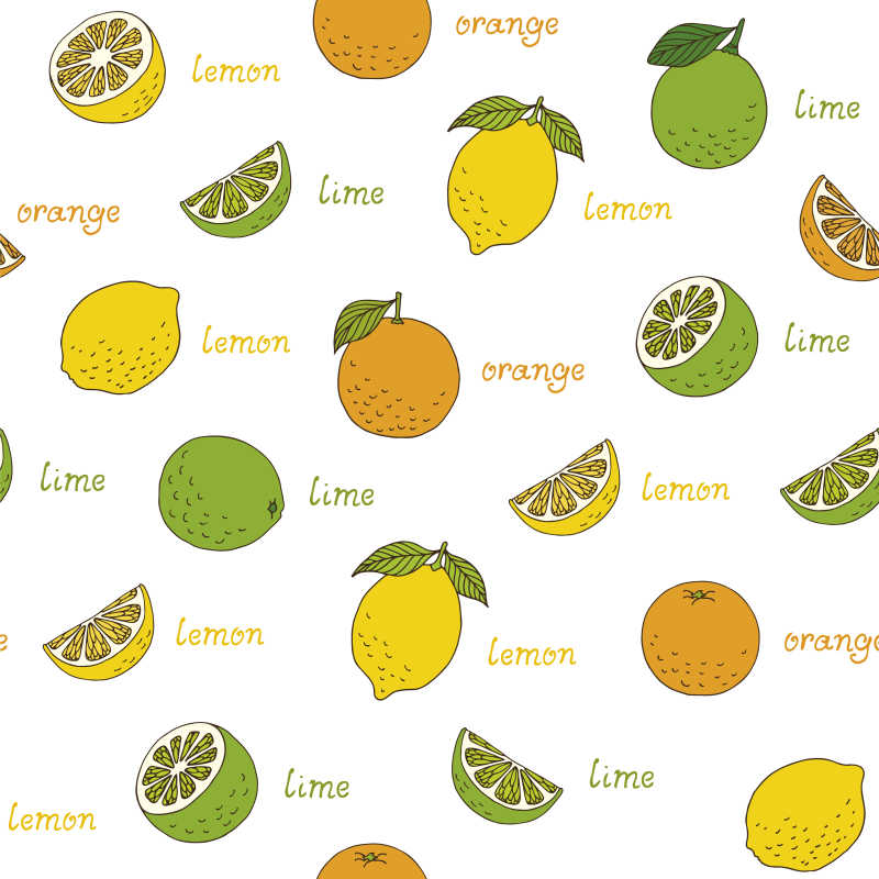 彩色柑橘类水果手绘图案矢量背景