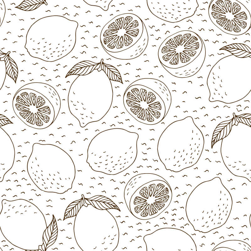 创意矢量手绘柠檬无缝图案插图