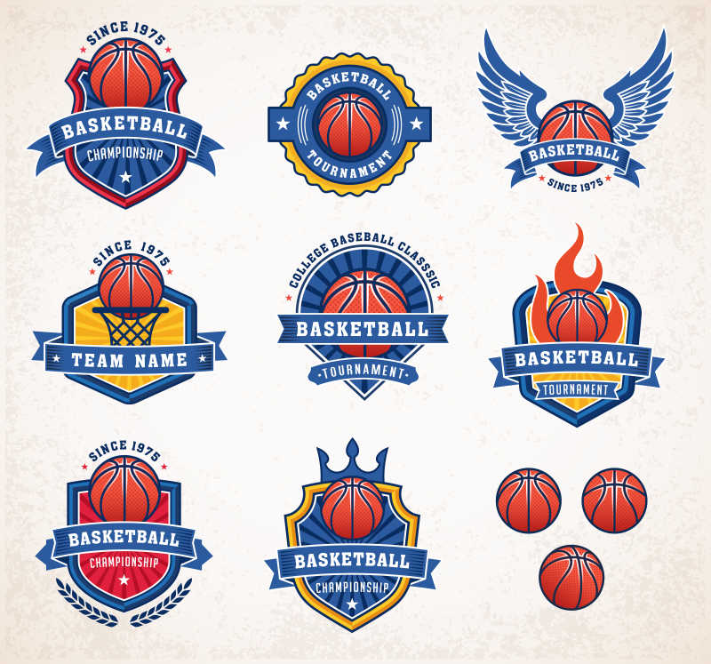 八款彩色矢量篮球标志设计