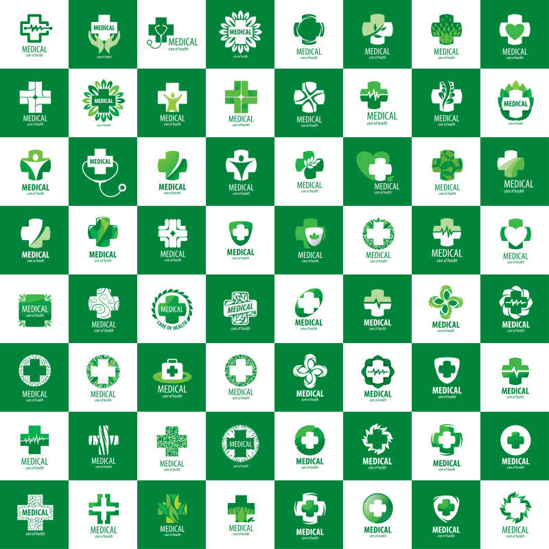 白绿色矢量医疗标志集