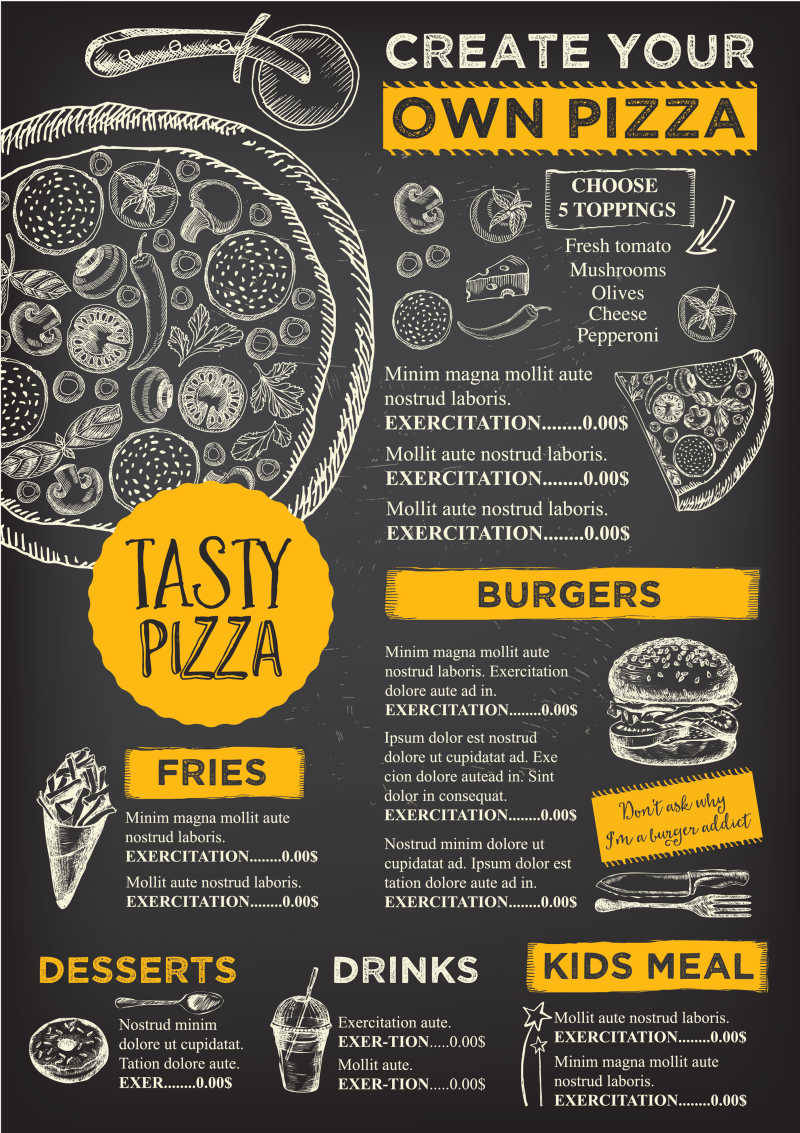 披萨店菜单矢量模板