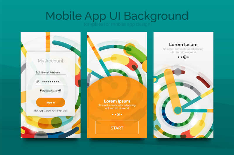 绿色背景上的移动后台用户界面矢量图