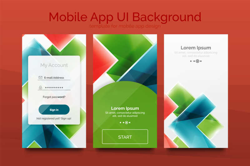 红色背景上的移动后台用户界面矢量图