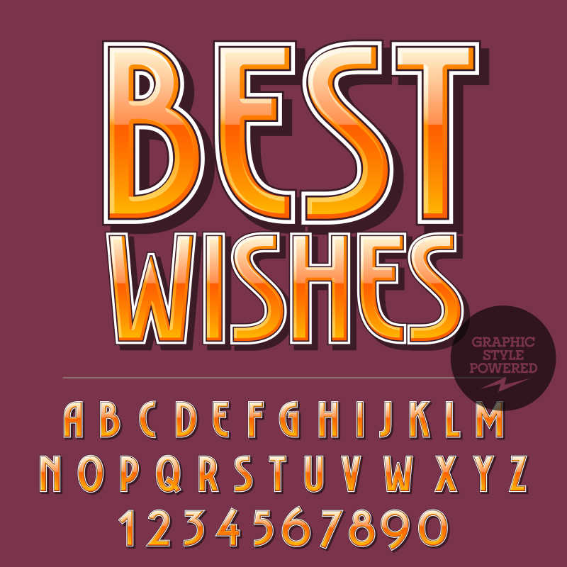 橙色白边有倒边的矢量数字字母字体设计元素