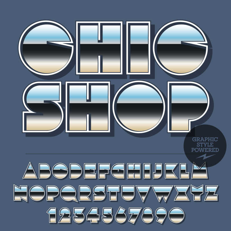 模拟镜面纹理的矢量数字字母字体设计元素