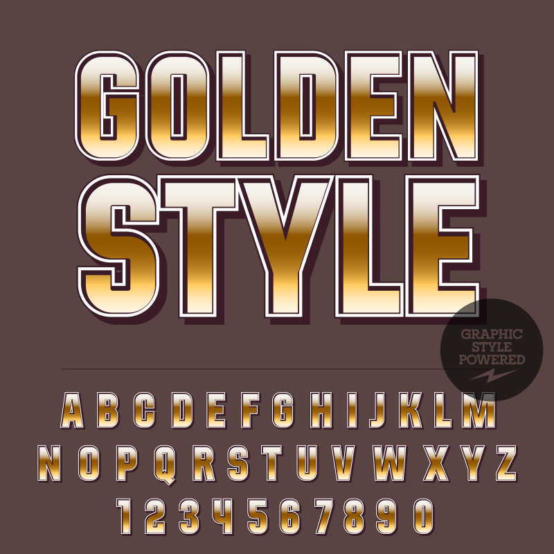 白边有渐变金色矢量数字字母字体设计元素