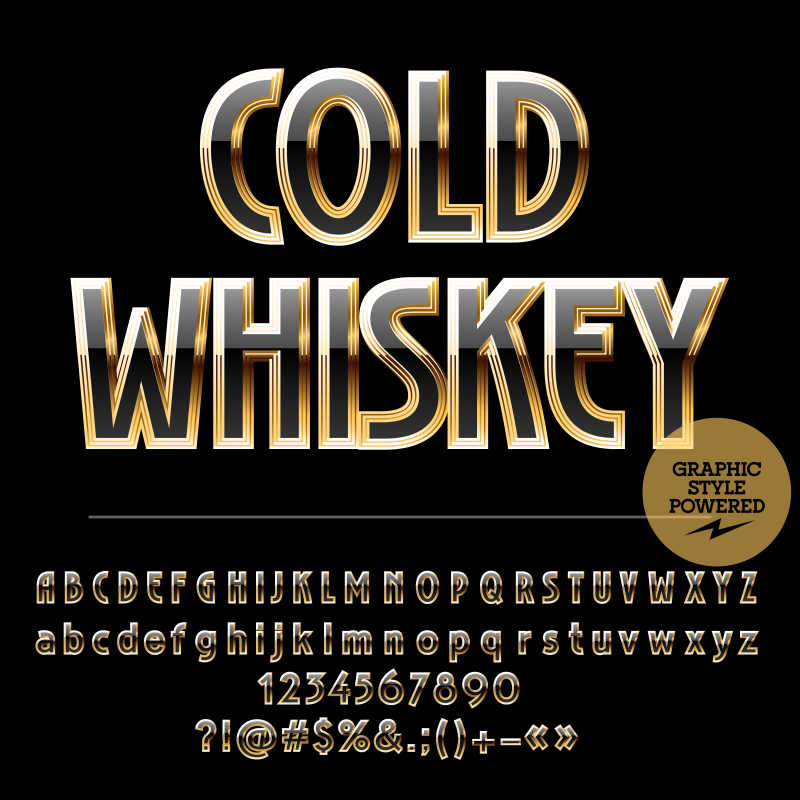 金边黑底的矢量数字字母字体设计元素