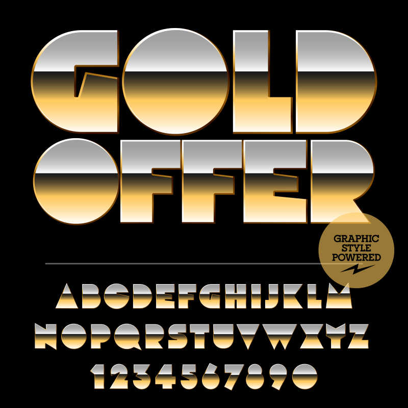 金属感的矢量数字字母字体设计元素