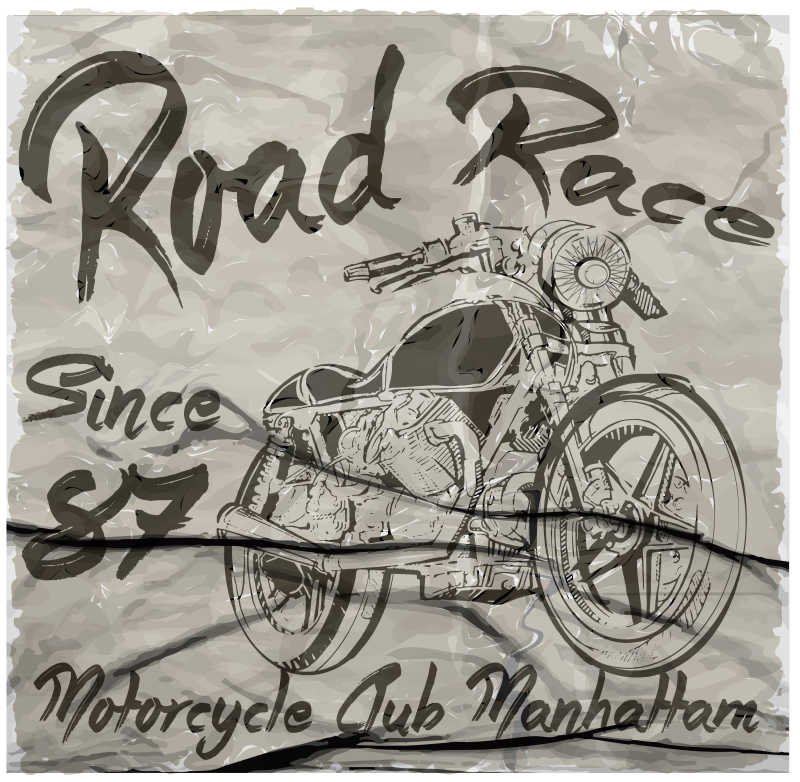 手绘老式摩托车矢量图