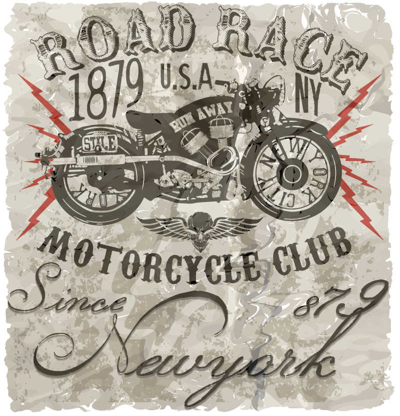 复古摩托车图案矢量插图