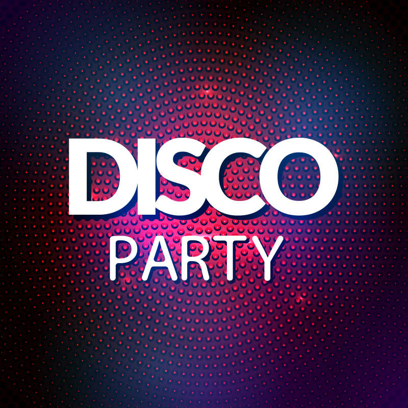 马赛克圆形霓虹灯背景的矢量音乐派对海报