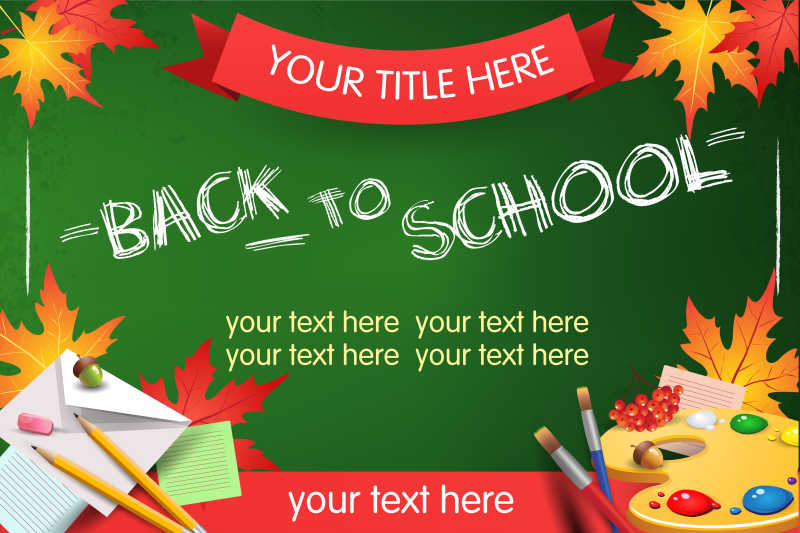 学习文具和黑板背景的矢量插图元素