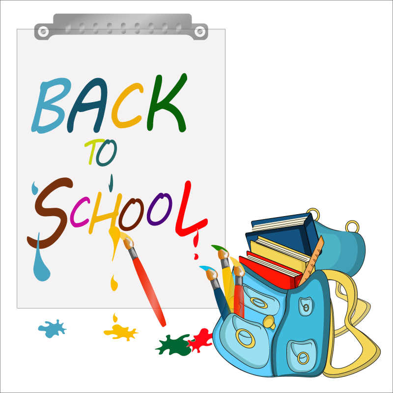 书包和画笔矢量卡通插图元素