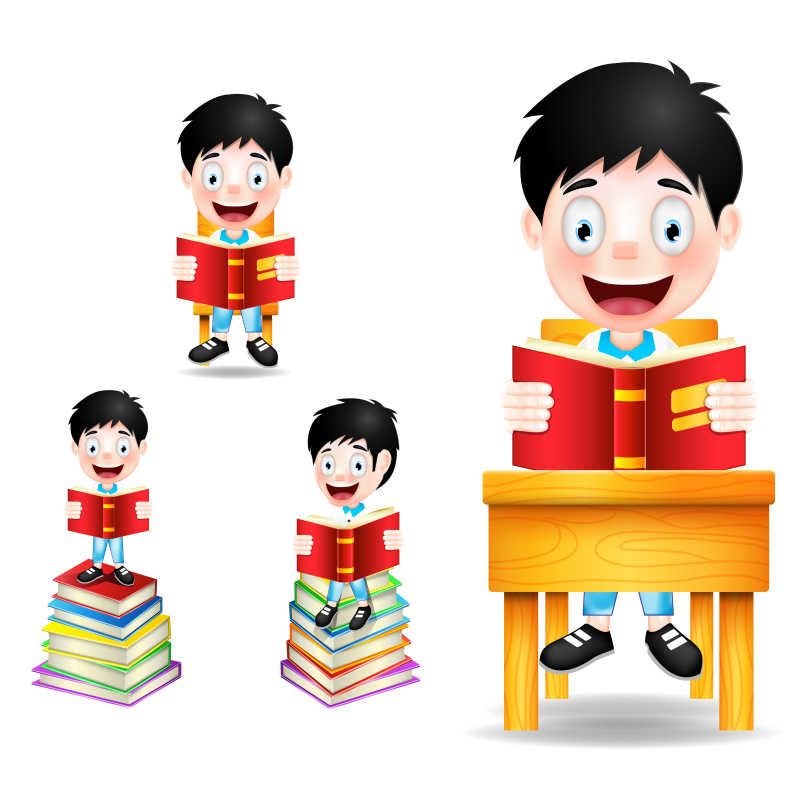 矢量爱读书的小男孩概念矢量插图