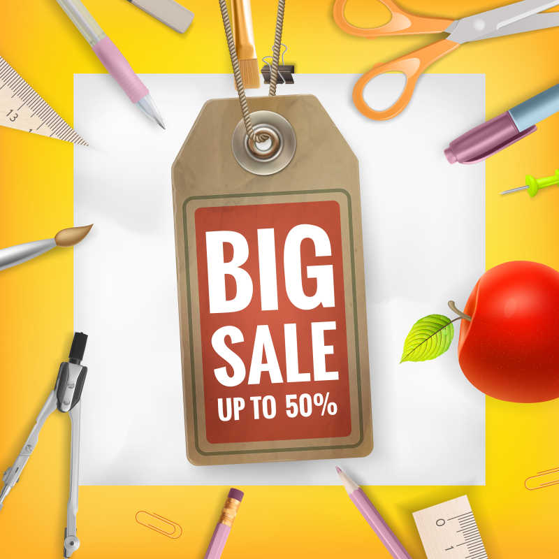 书桌上的折扣标签矢量模板