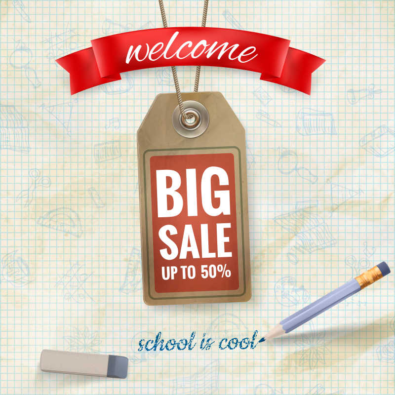 带有红色缎带的折扣标签矢量模板