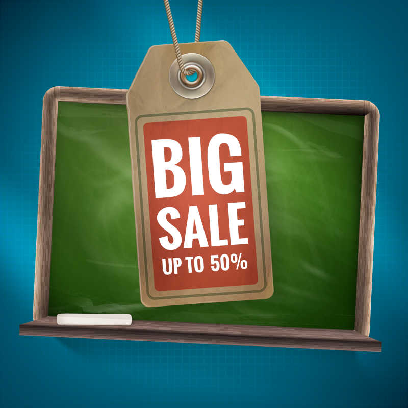 黑板背景下的折扣标签矢量模板