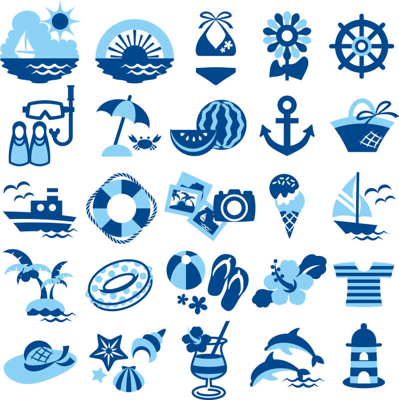 海滩度假相关矢量图标创意设计