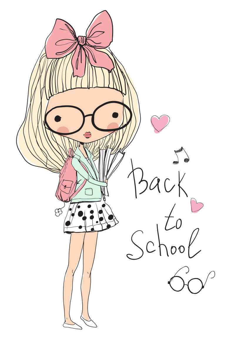 手绘的年轻女孩矢量插画