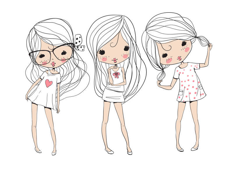 不同造型的小女孩矢量卡通形象