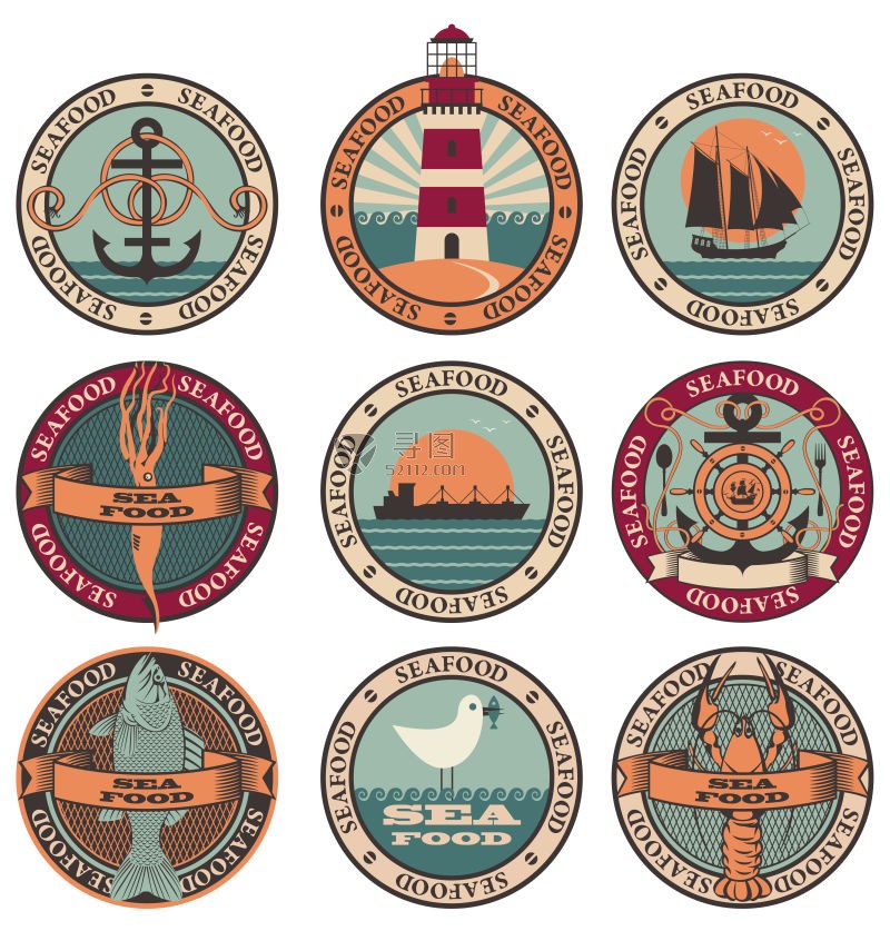 矢量海洋鱼类船只标签