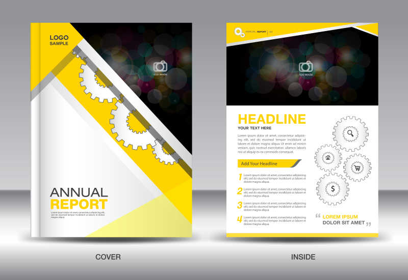 黄色年报创意版式设计矢量模板