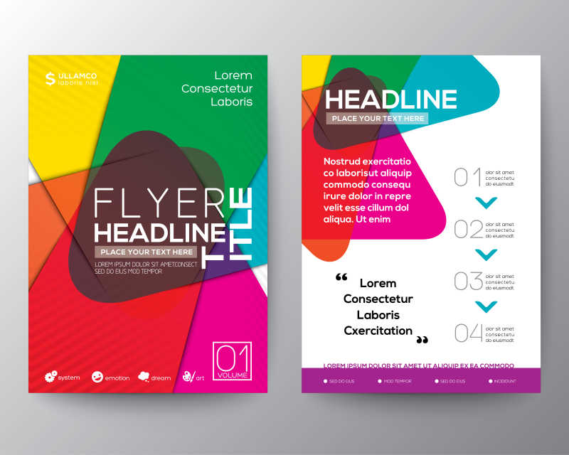 彩色飞片设计小册子布局矢量模板