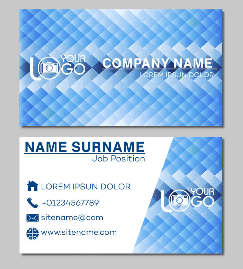 双面蓝色马赛克的公司创意矢量名片设计模板