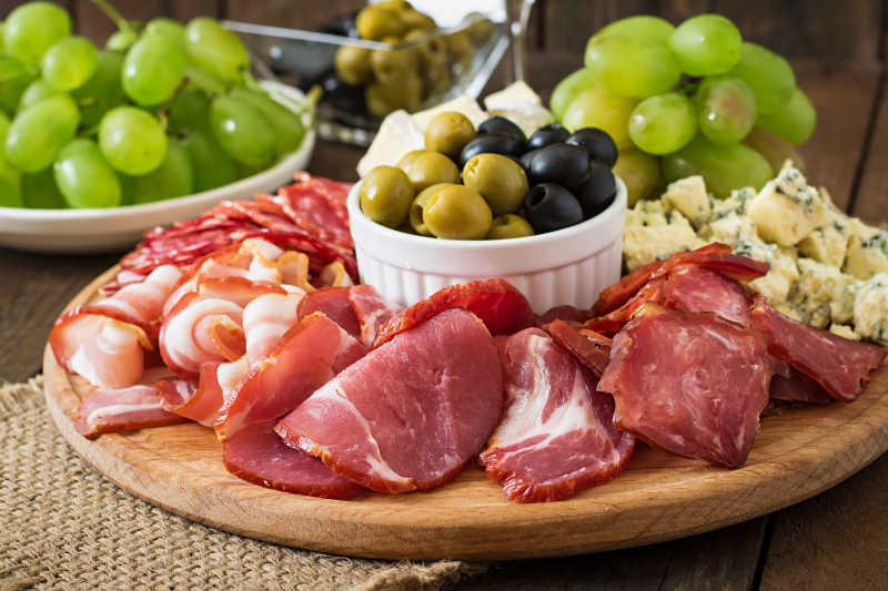 什锦肉类蔬菜和水果食材