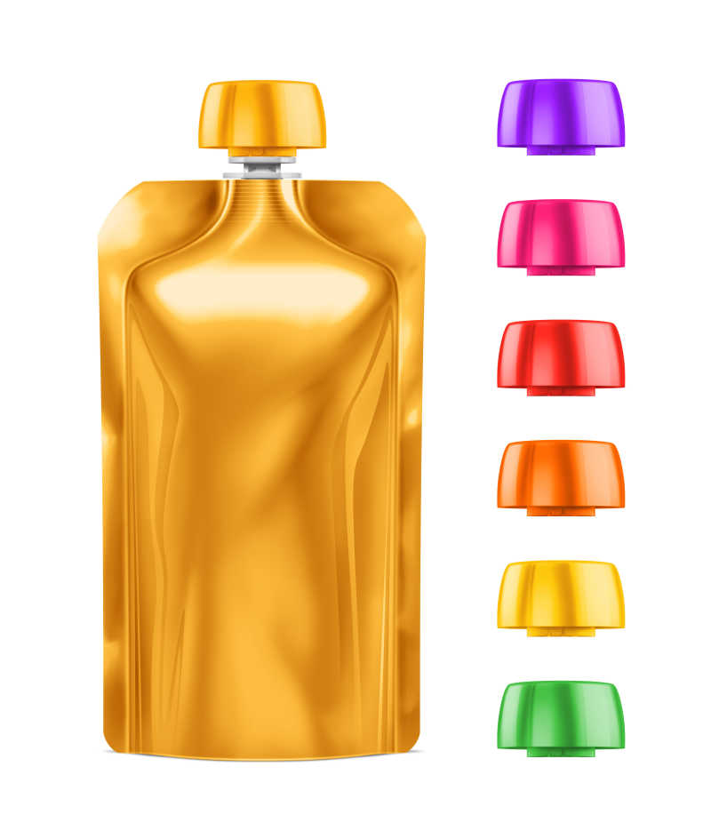 带盖的金色空白箔食品或饮料袋包装