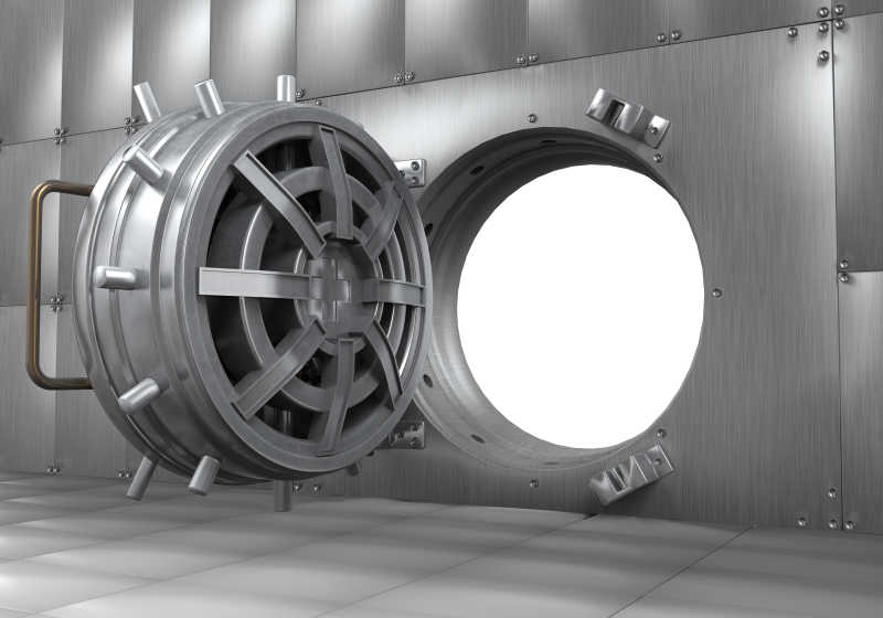 打开的金属的银行保险库门