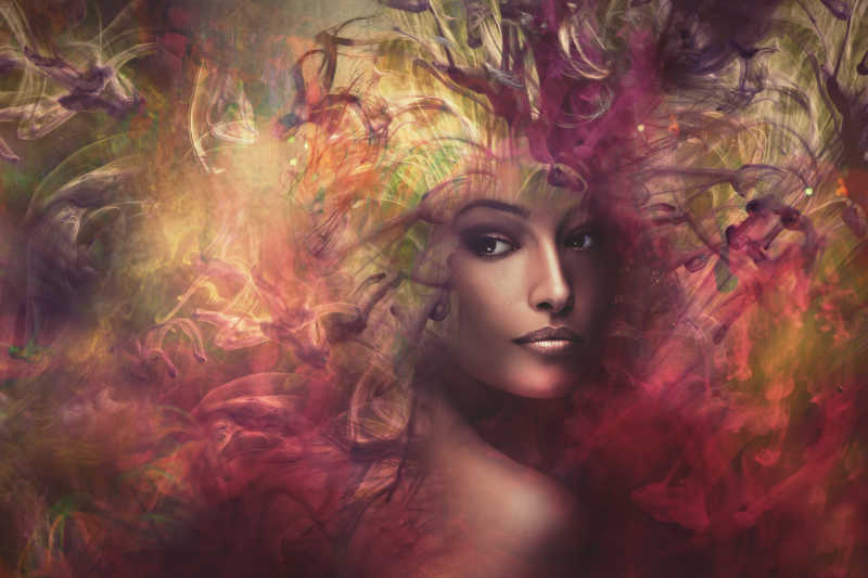 梦幻五颜六色的年轻女子