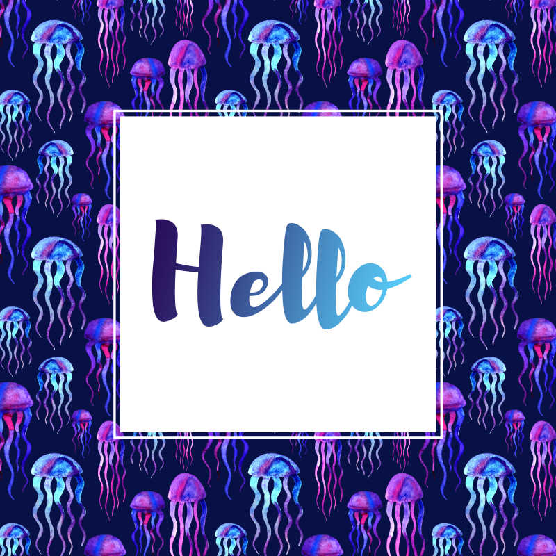 水彩水母背景贺卡