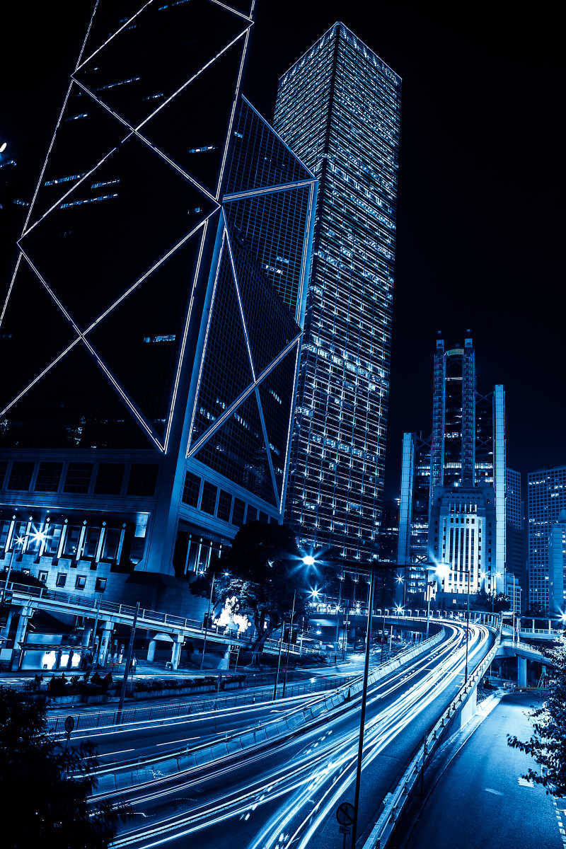 香港城市建筑和街道夜景
