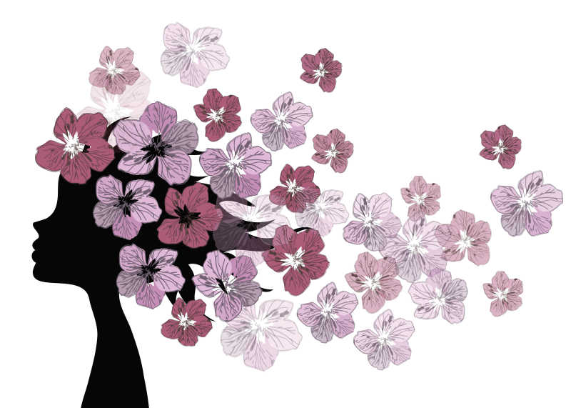 头上有花的美女剪影