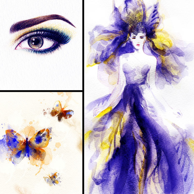 水彩画美女局部特写