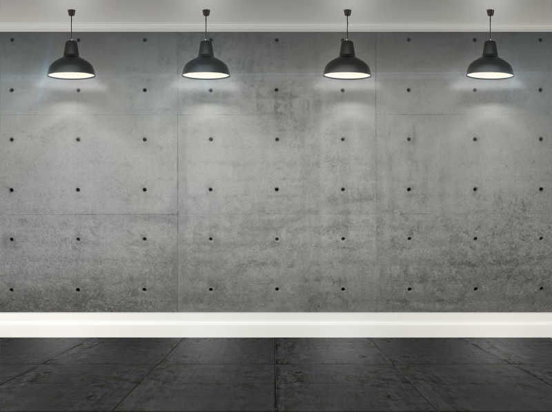 带吊灯的灰色混凝土墙房