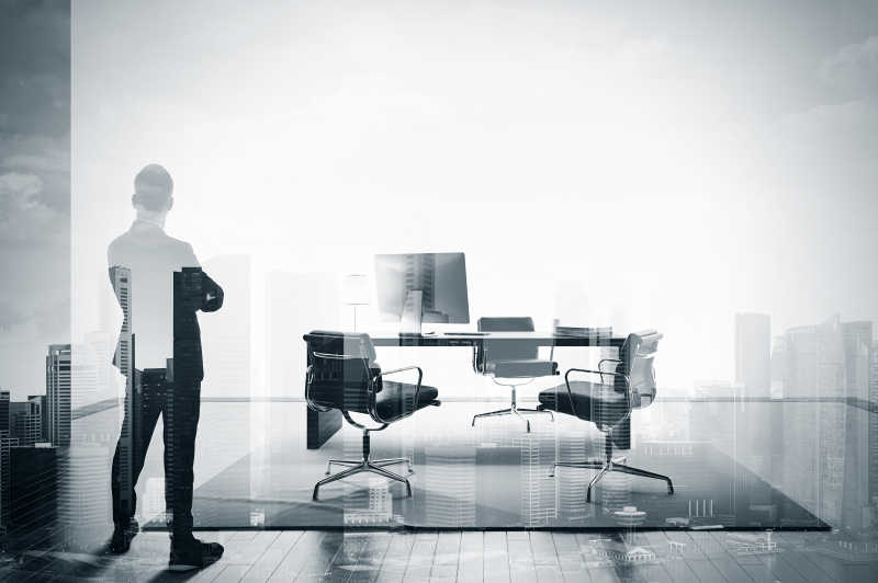 在当代办公室中的双重曝光