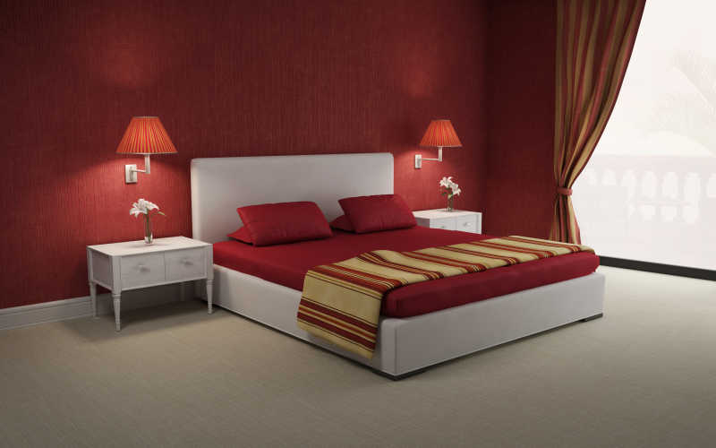 红色奢华性感激情的现代卧室